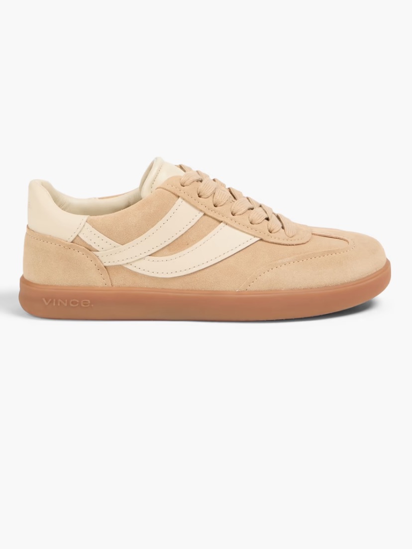 Vince Oasis Sand Suede Sneakers With Cream Stripes And Gum Sole 8